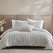 Riverbrook Home Everett Faux Fur Comforter Bedding Set, King Size, Textured Decorative Decor, Gray, 4 Pieces