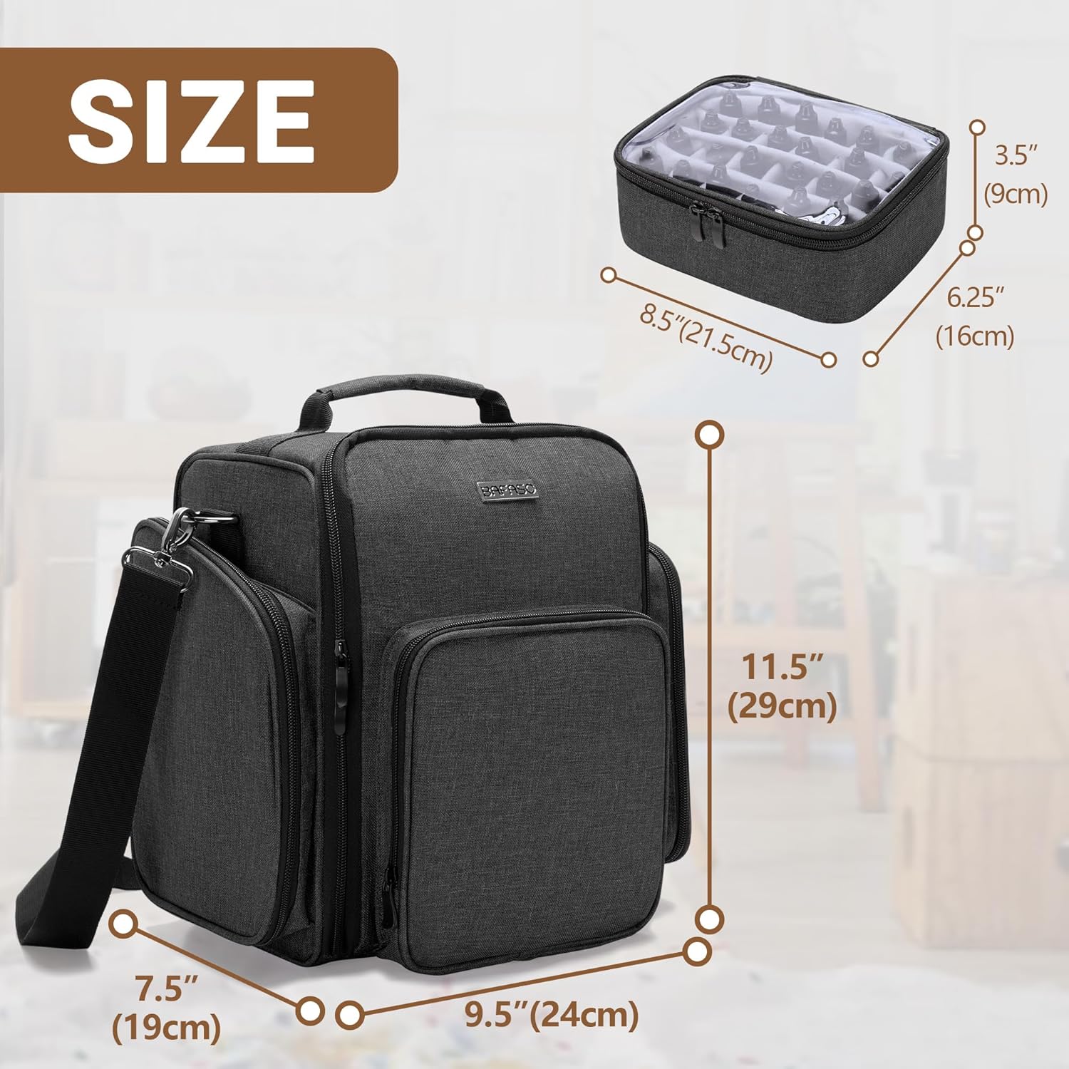 BAFASO Paint Case Hold 72 Bottles of 0.57 fl.oz Miniature Paint or Alcohol Ink, Paint Bag With Multiple Tool Storage Sections, Black (No Accessories Included) - Image 5