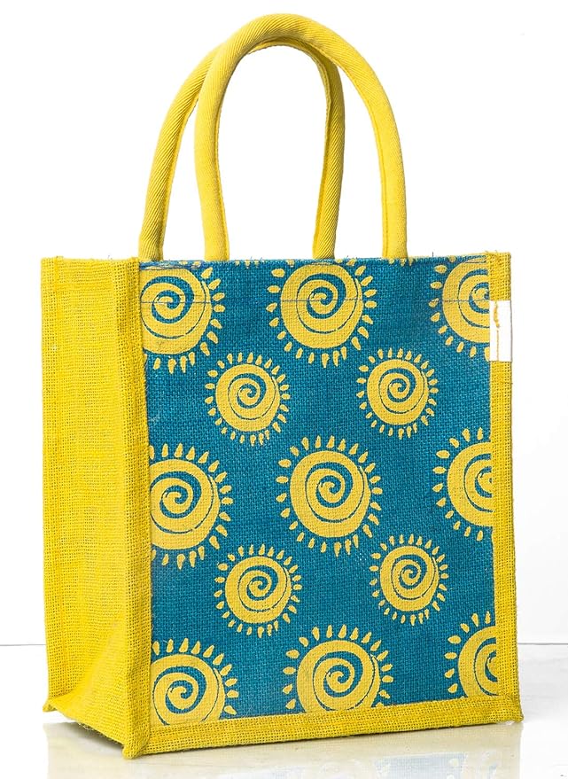 H&B Spiral Jute Bags for Lunch (Blue, H: 11 x L: 10 x W: 6)