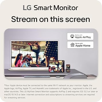 LG 32SR70U-W 32-Inch 4K UHD Smart Monitor with IPS Display webOS 23 USB Type-C Speakers x2 HDR 10 AirPlay 2 Screen Share Bluetooth Remote - White