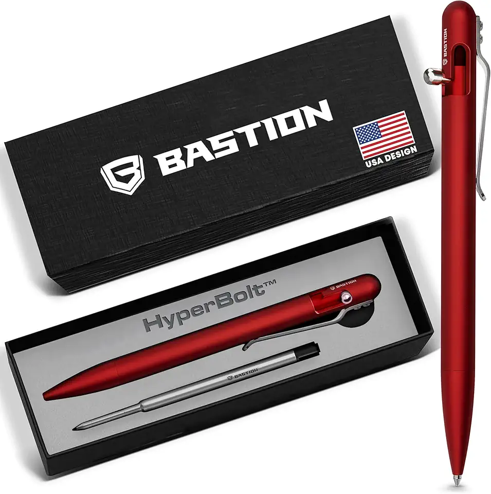BASTION® Caneta de ação fina de luxo, caneta EDC de alumínio leve com ponta fina, caneta esferográfica profissional para escola e trabalho - vermelha