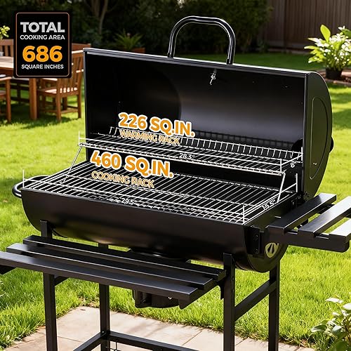 Miniatura 4 de MASTER COOK Parrilla de carbón de barril con estante frontal plegable, parrilla de barbacoa al aire libre con área de cocción de 686 pulgadas