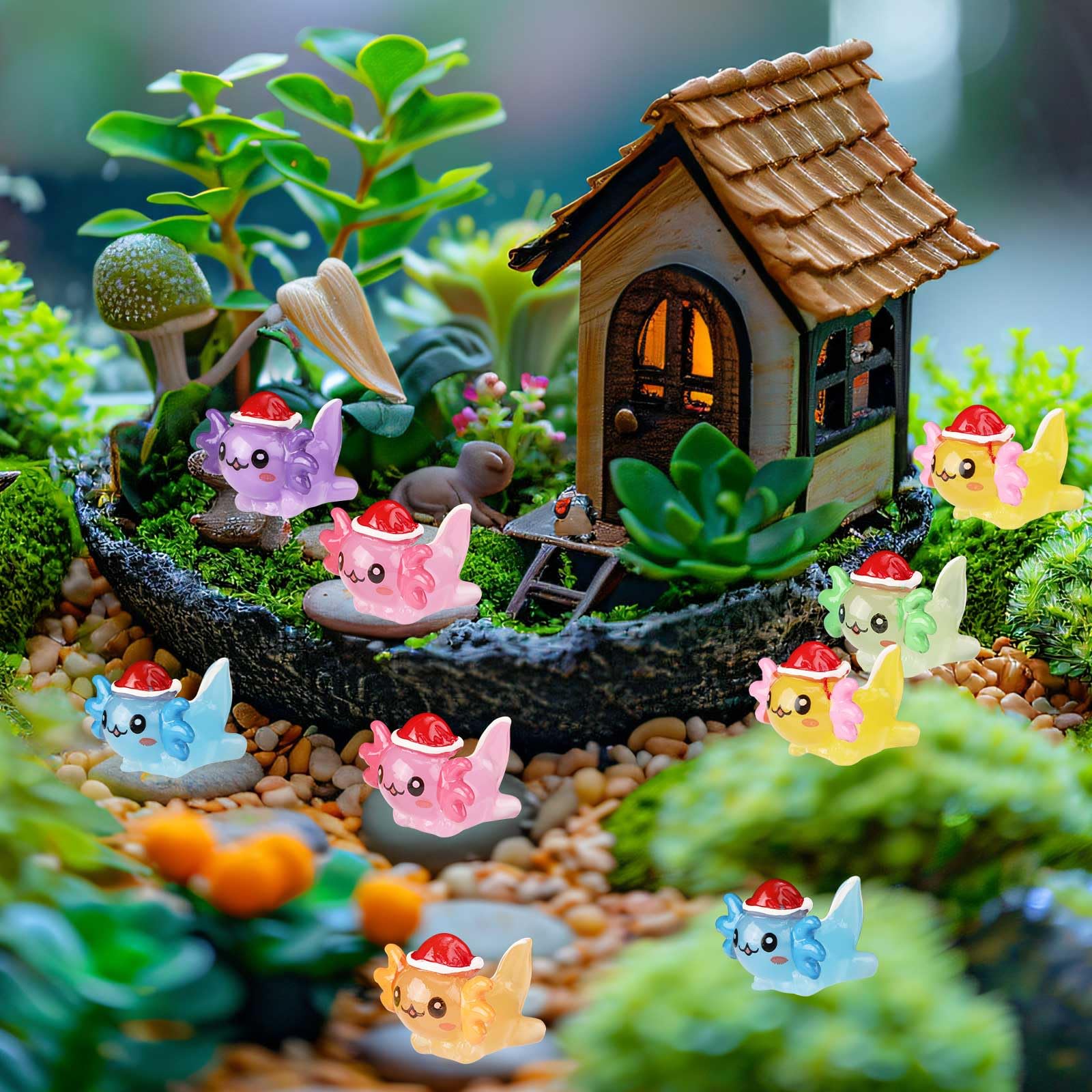 24 Pezzi Mini Axolotl in Resina, Miniatures Resina Luminoso Divertenti Statuette di Animali per Fai da Te Giardino Fata Paesaggio Ornamento per Casa Delle Bambole Piante in Vaso Decorazioni