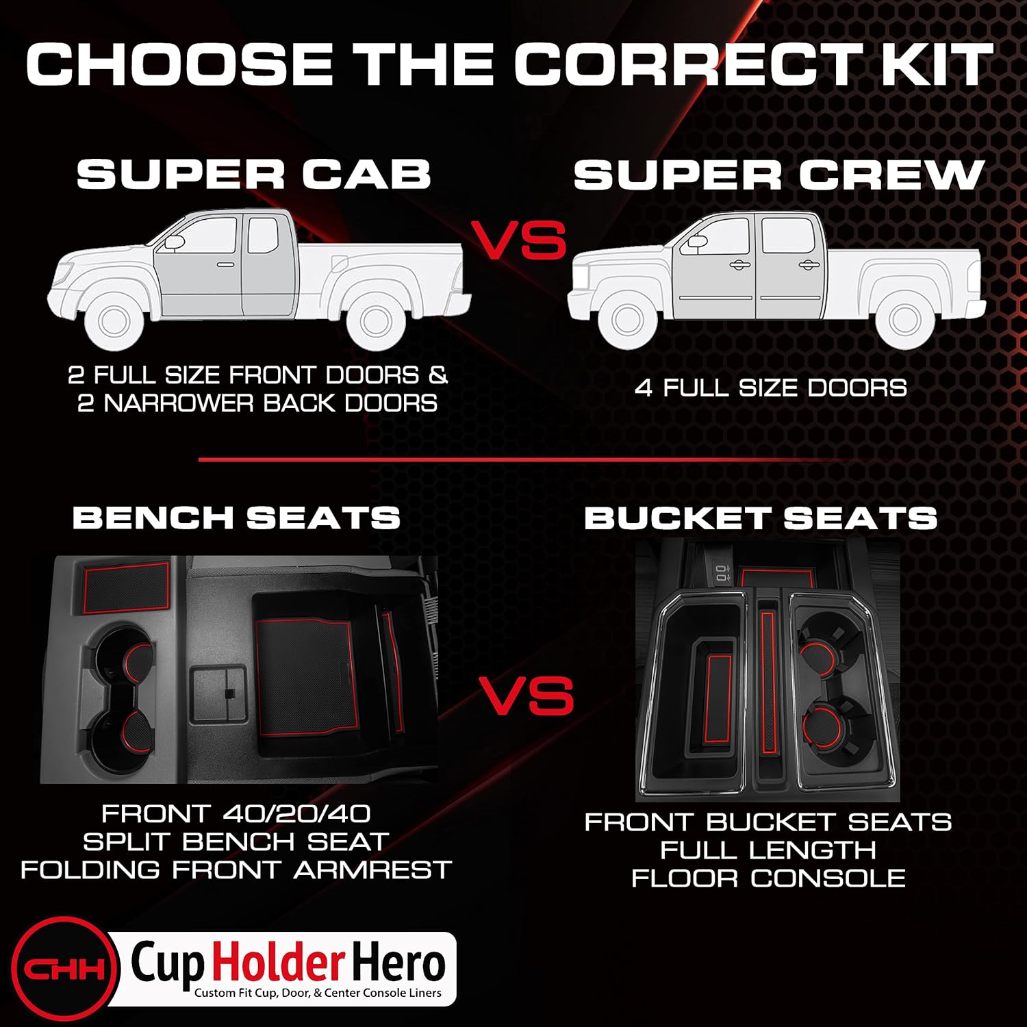 CupHolderHero Fits with Ford F150 Accessories 2015-2020 Custom Interior Non-Slip Anti Dust Cup Holder Inserts, Center Console Liner Mats, Door Pocket Liners 30pc Set (Bucket SuperCrew)(Solid Black)