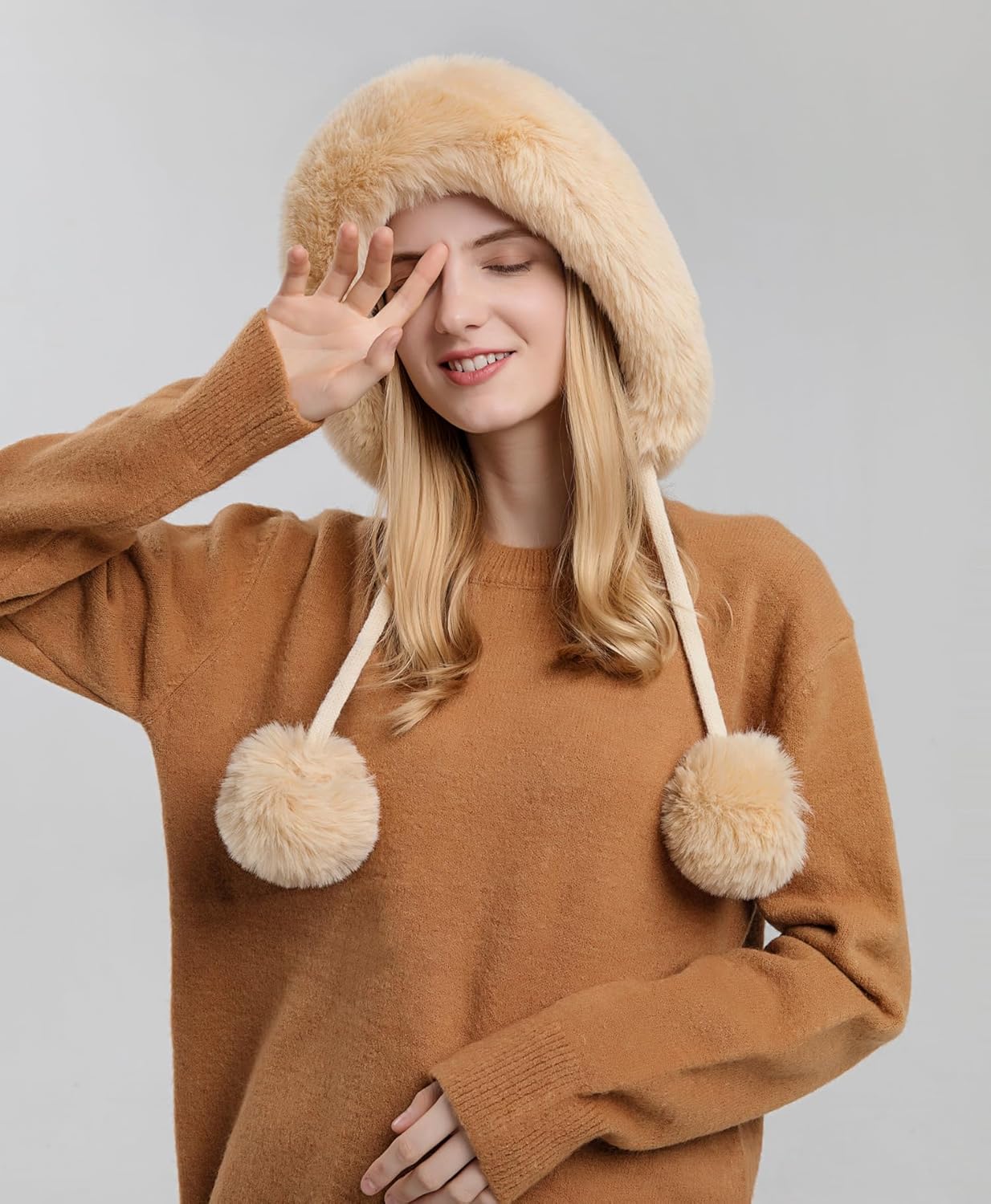 Women Winter Peruvian Cover Ears Beanie Hat Ear Flaps Sherpa Ski Snow Hats Knit Fleece Lined 3 Pom Pom - Image 7