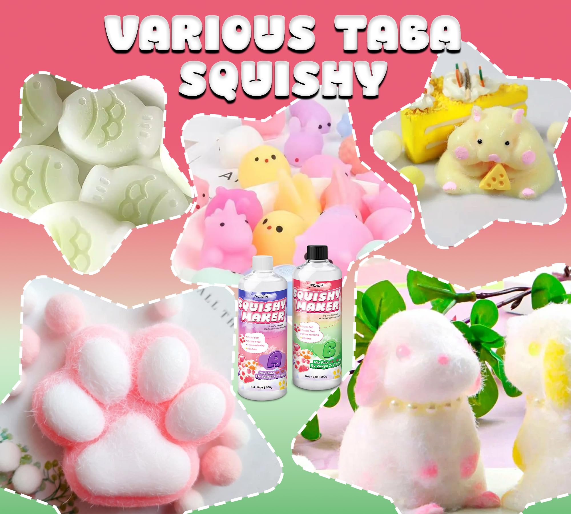 Zestaw silikonowy do Taba Squishy - 1000 g Elastyczna guma silikonowa szybkoschnącą do Taba Squishy, formy 3D DIY, zestaw do robienia form odlewczych do łagodzenia stresu