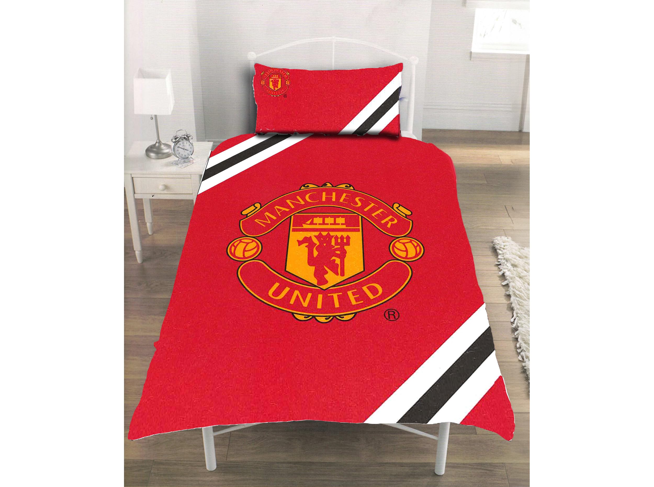 FOCO Man UTD Core Stripe Single Duvet and Pillow Case Set