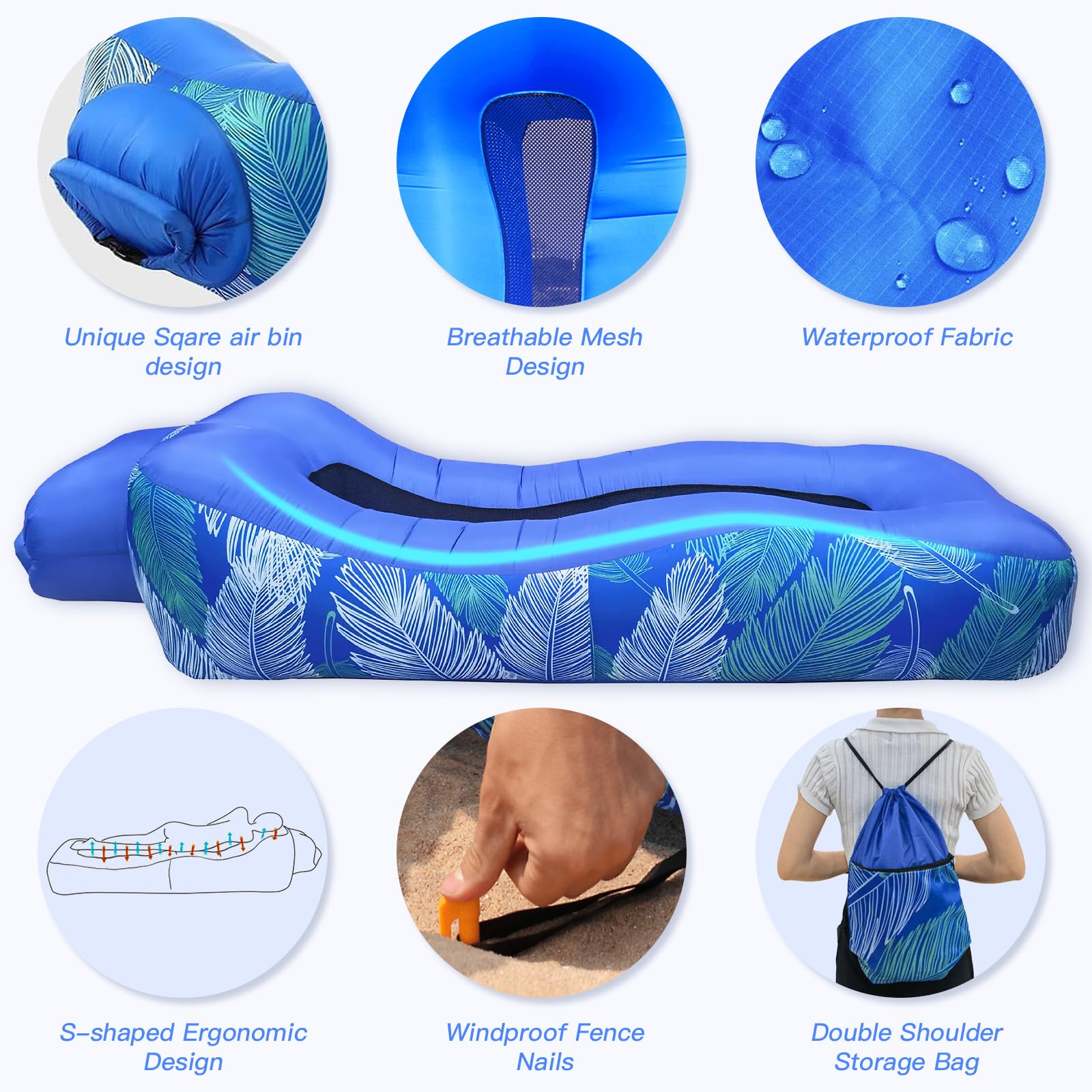 Divano Gonfiabile - Sdraio Air con Borsa Portatile Custodia Impermeabile Smartphone - 195 x 70 cm Divano Gonfiabile Materasso Lettino Campeggio Sedia da Esterno per Viaggi, Spiaggia, Mare, Piscina
