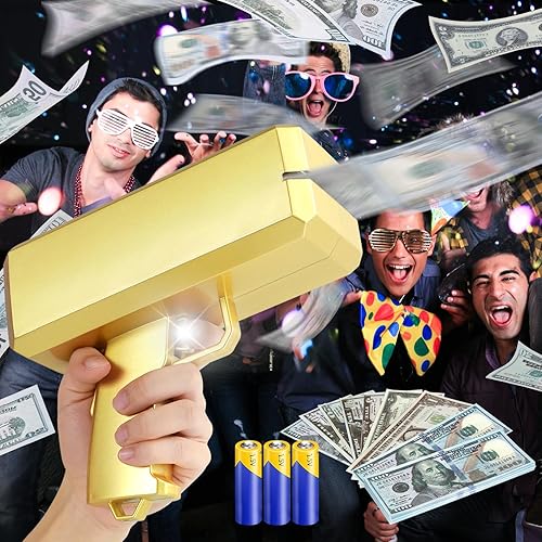 Pistola de dinero con 100 piezas, pistola de dinero dorada, ametralladora falsa de papel para jugar, pistola de dinero, pistola lanzadora de dinero,