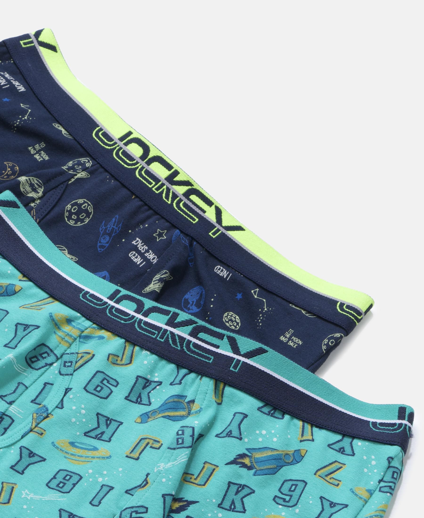 Jockey PB03 Boys Super Combed Cotton Elastane Stretch Printed Trunk with Ultrasoft Waistband (Pack of 2)_Billiard Green & Navy_5-6 Yrs - Image 7 thumbnail