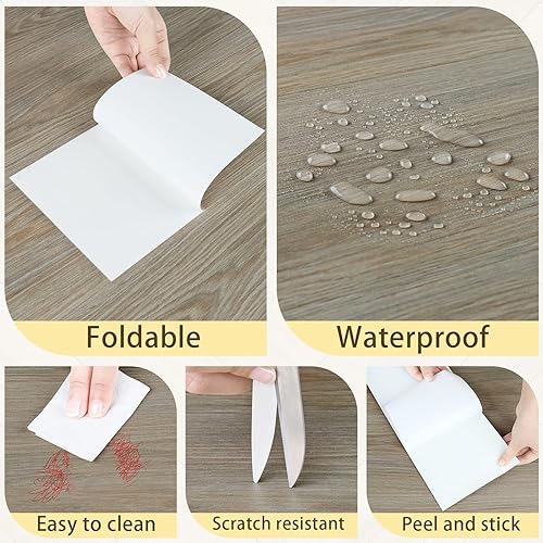 Miniatura 7 de STICKEEP Baldosas de suelo para baño, paquete de 24 azulejos de vinilo para despegar y pegar, impermeables, para cocina, laminado, rollo