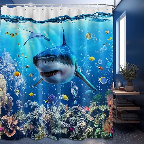 Miniatura 23 de Divertida cortina de ducha con diseño de gato japonés para juegos de decoración de baño, tela de tela impermeable con ganchos, 70 x 72 pulgadas