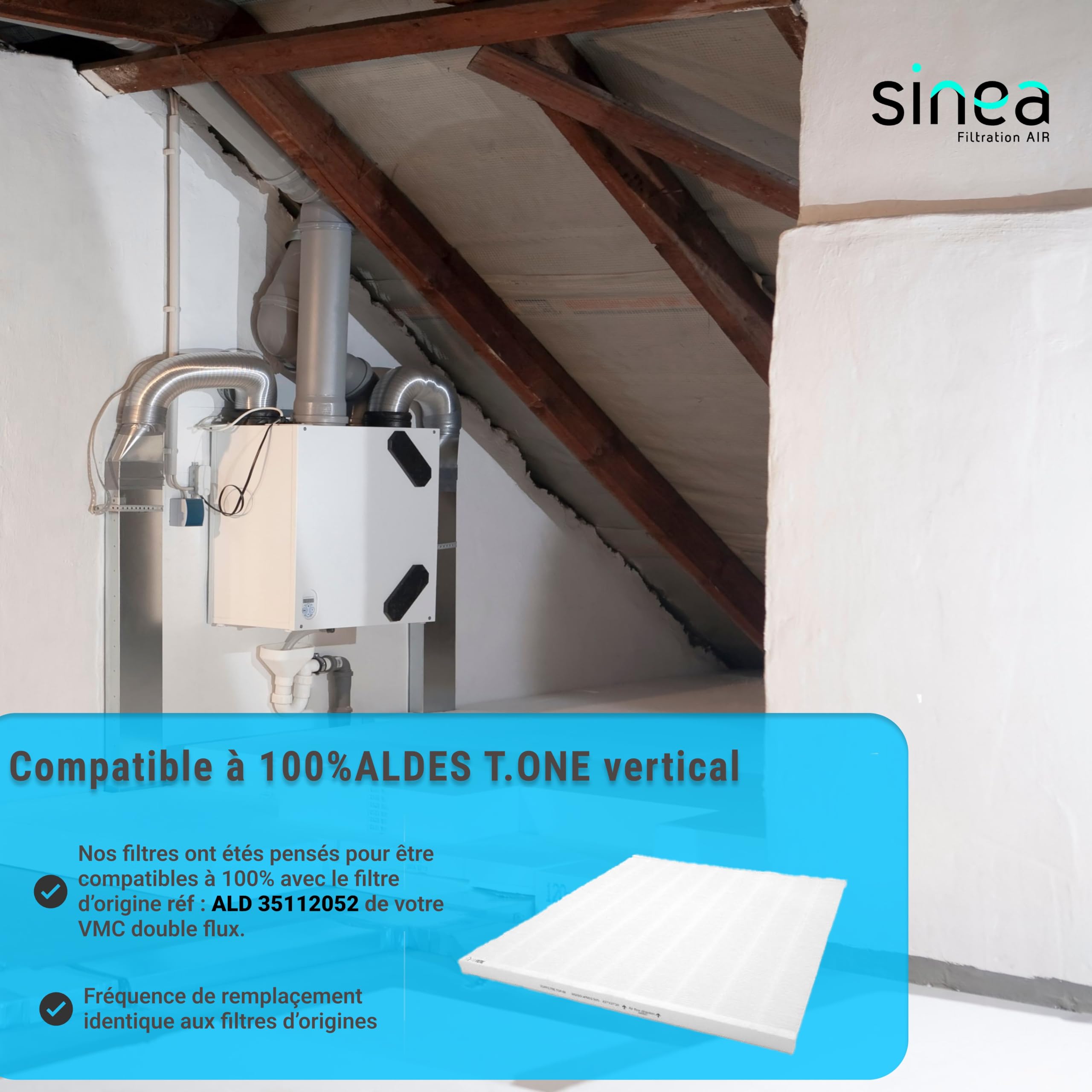 TOP FILTRE - Filtre M5 Compatible Pompe à Chaleur ALDES T.One VERTICAL – Haute Performance – 437 x 437 x 20 mm – Non Compatible avec Modèle AQUA AIR