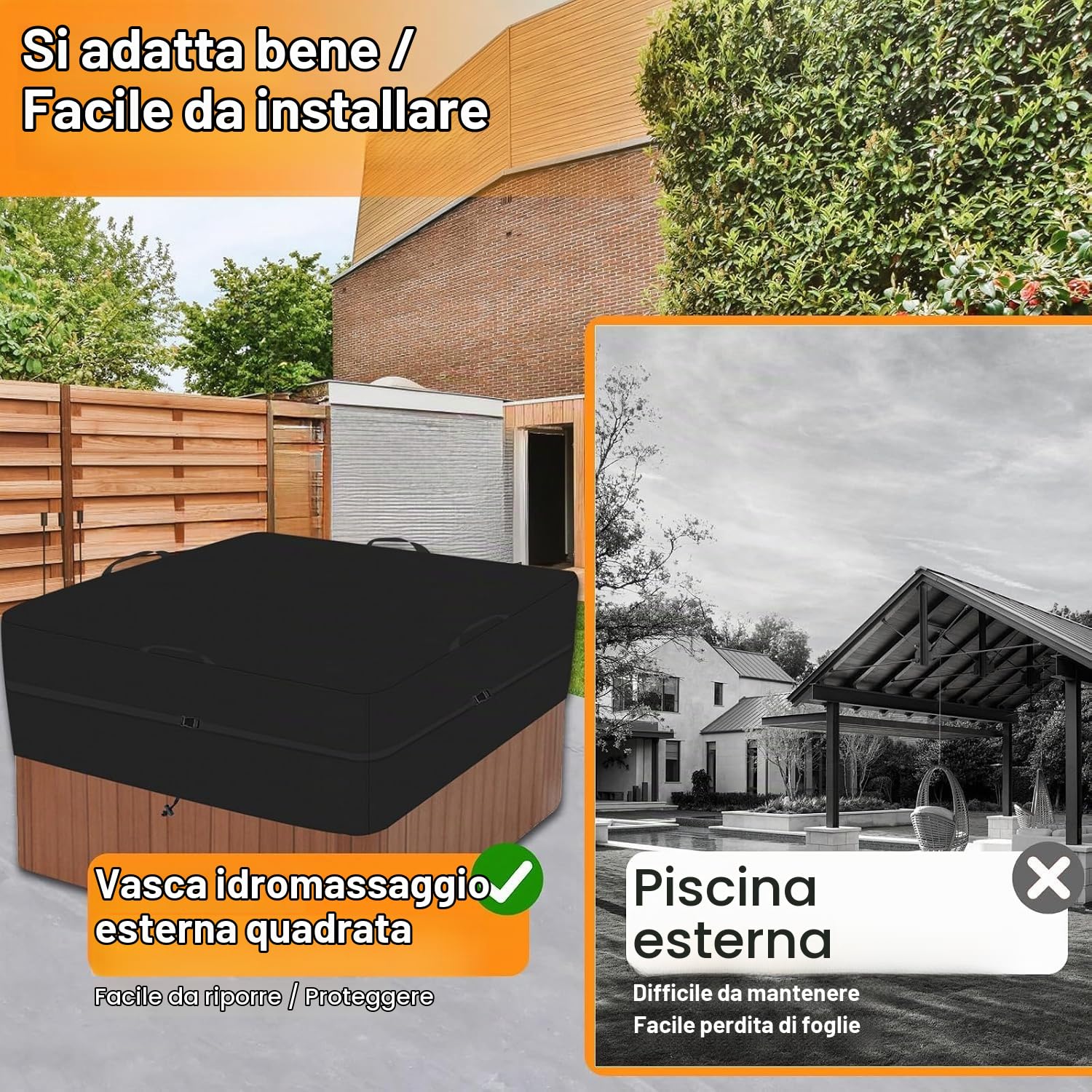 Copertura Vasca Idromassaggio, Oxford 600D impermeabile, 220x220x85 cm | Telone per vasca idromassaggio da esterno, copertura protettiva quadrata, impermeabile, protezione UV.