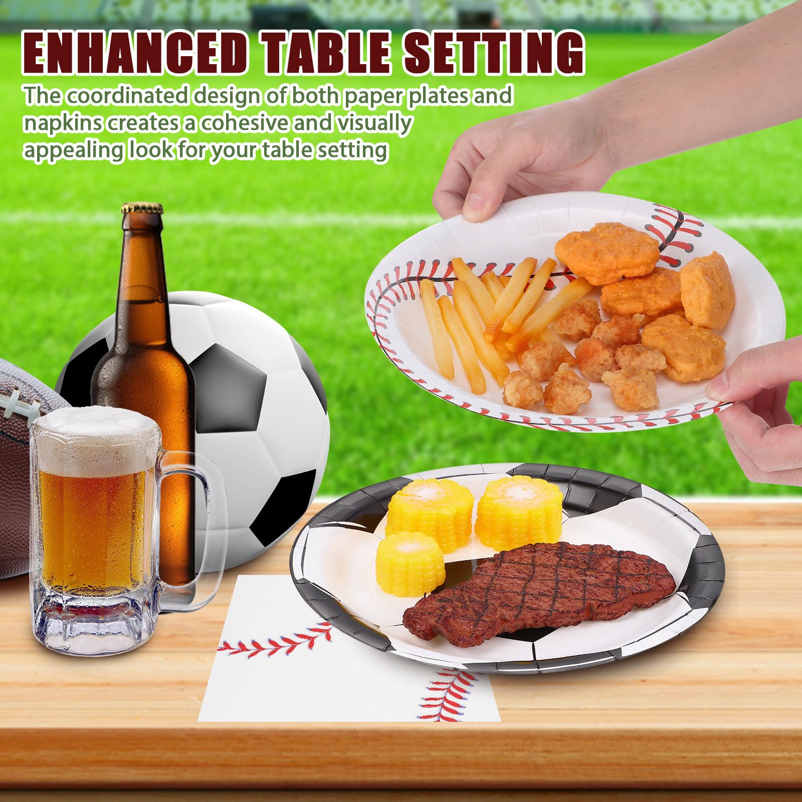 Ipetboom Set di Piatti di Carta Resistenti alle Perdite per Feste Sportive Design Coordinato senza Necessità di Lavaggio, per Compleanni a Tema Calcio e Basket