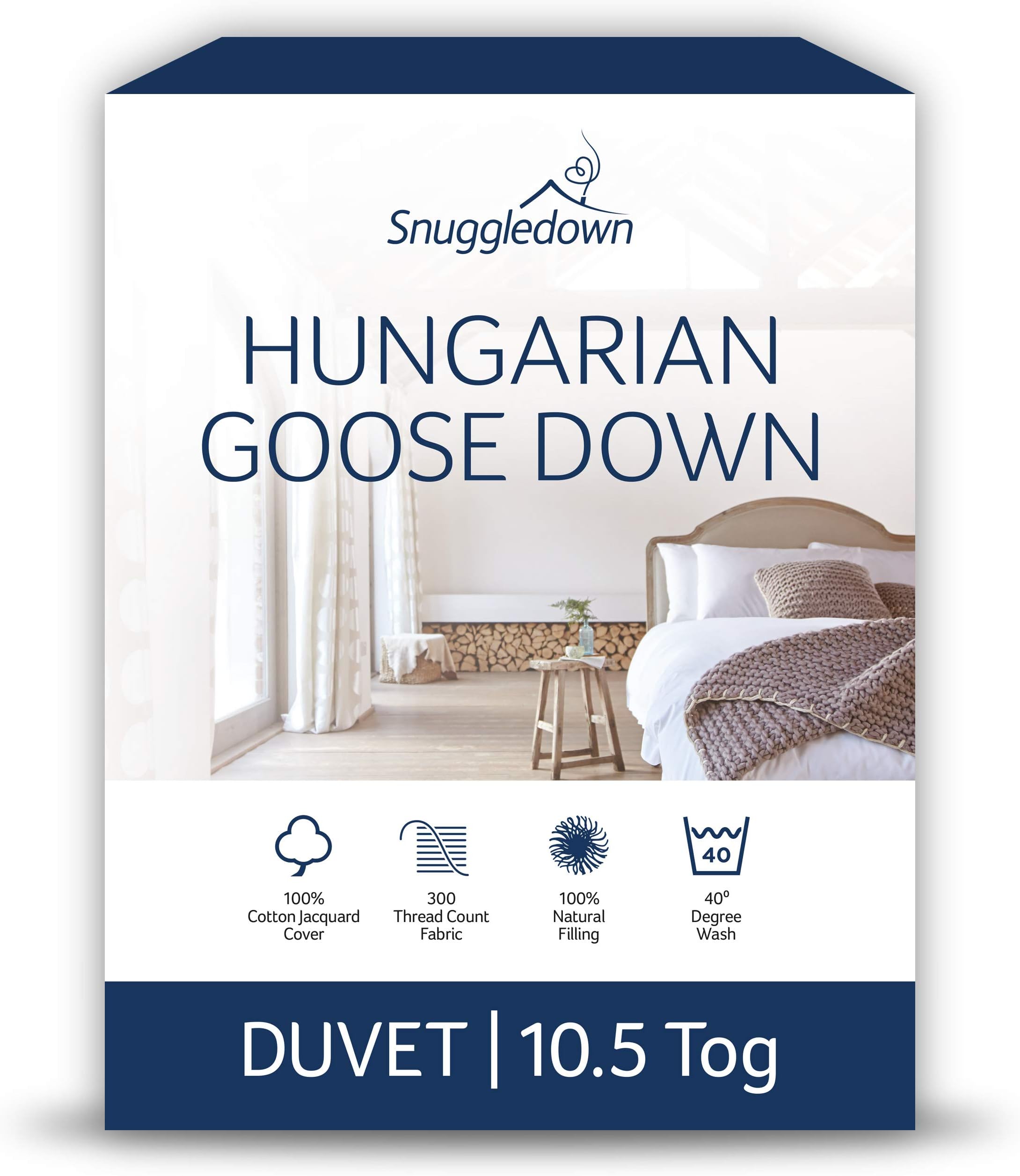 Snuggledown Hungarian Goose Down Super King Duvet - 10.5 Tog All Year Round Premium Quilt Ideal for Summer & Winter - Soft Jacquard Cotton Cover, Hypoallergenic, Machine Washable, Size (260cm x 220cm)