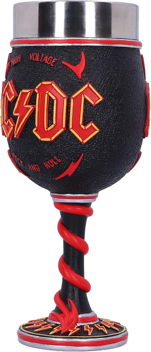 Nemesis Now AC/DC High Voltage Rock and Roll Goblet Lighting Horns Wine Glass, Black