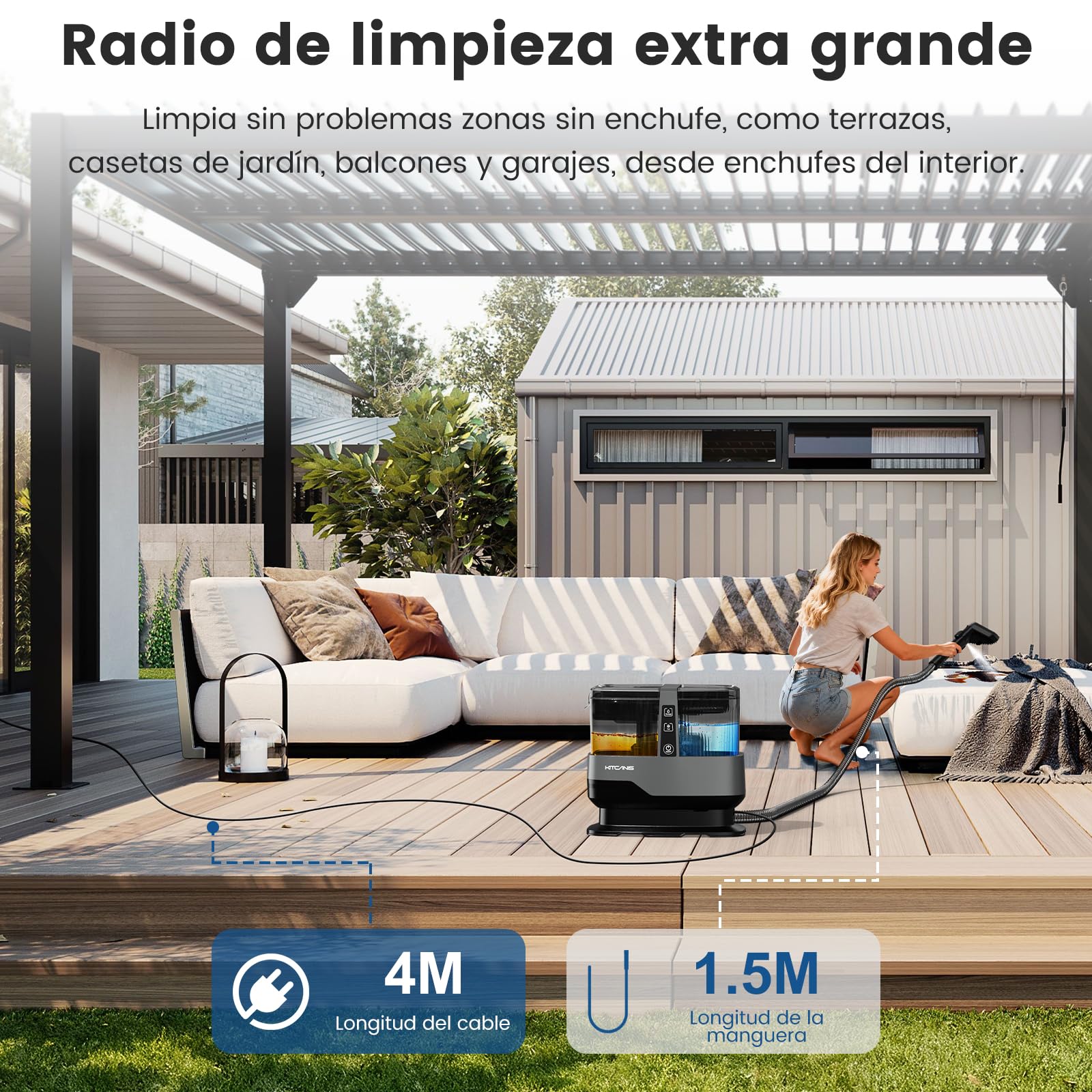 Kitcanis Limpiador de Tapicerías 17Kpa 600W Aspiradora de Agua Tapicería con 4 Accesorios, Máquina Limpiar Tapicerías Sofá Alfombra Coche, Depósitos 1.1L/1.2L, Aspirador Tapicerias con Agua