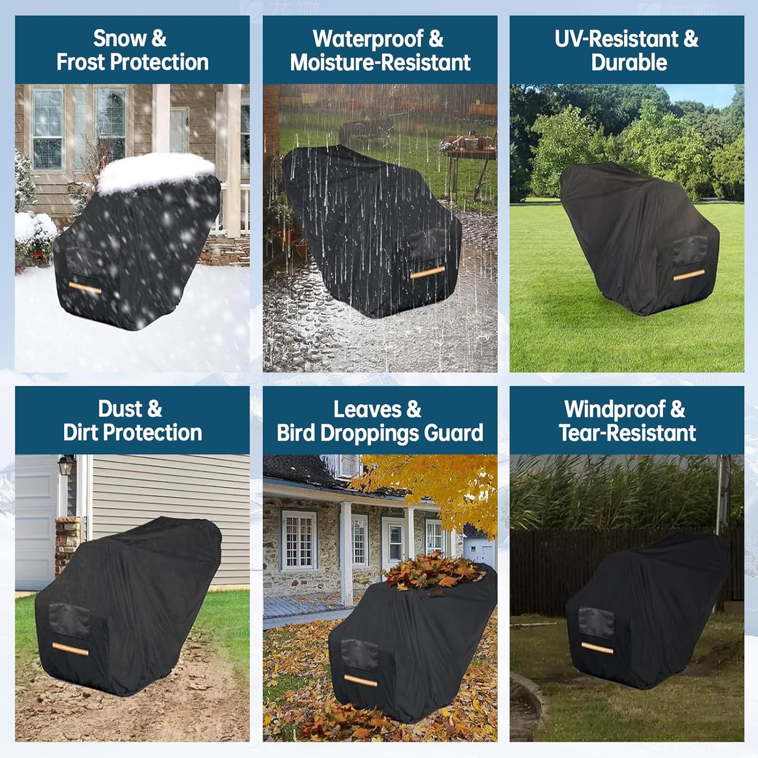 Snow Blower Cover Weatherproof - 60"x33"x47",600D PU-Coated Oxford Fabric, Fits Most 2-Stage Snow Blower (Premium Black)