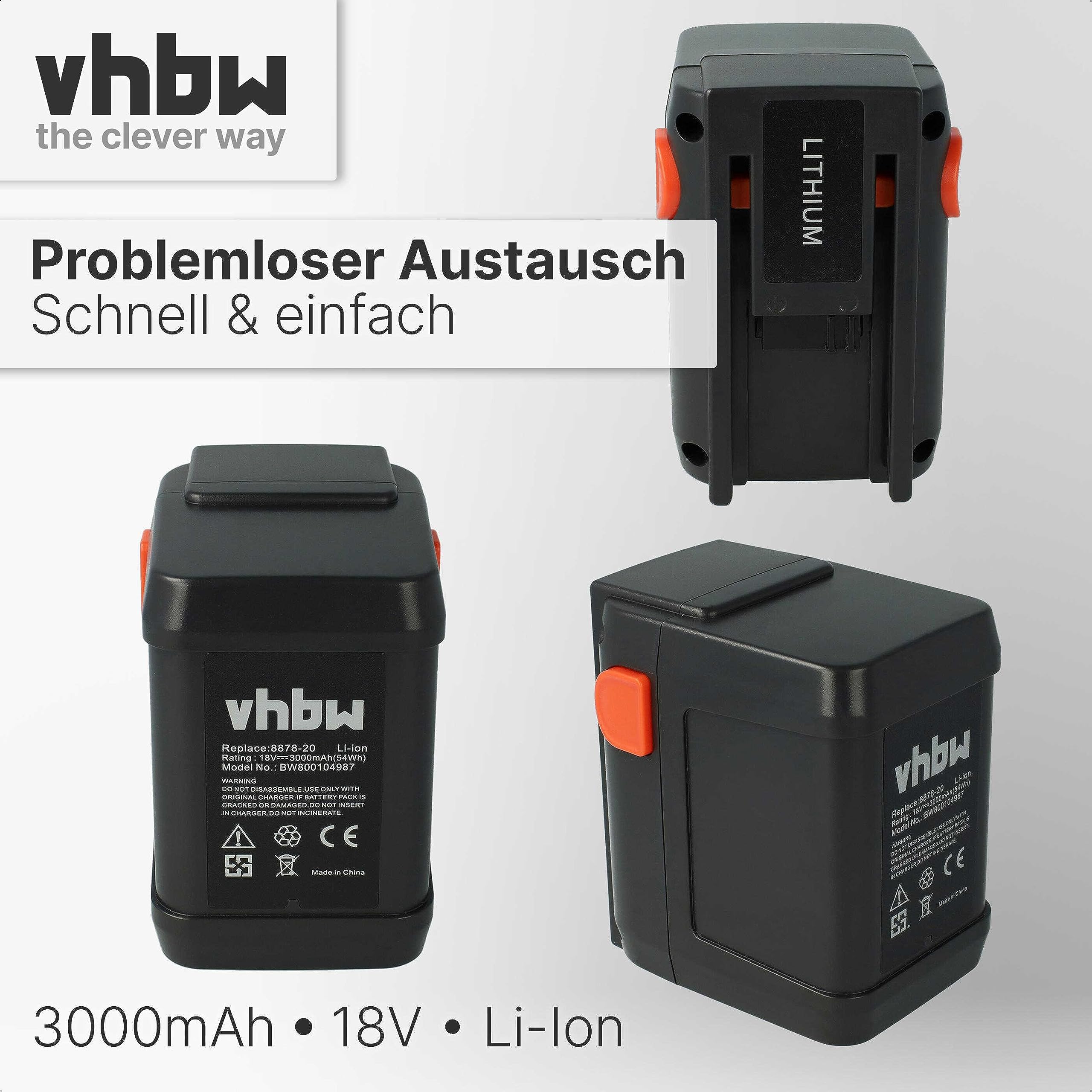 vhbw 3 x akumulator kompatybilny z Gardena AccuJet 18-Li (9335-20), AccuJet 18-Li (9333-20), nożyce do trawy, nożyce do krzewów (3000 mAh 18 V litowo-jonowy)