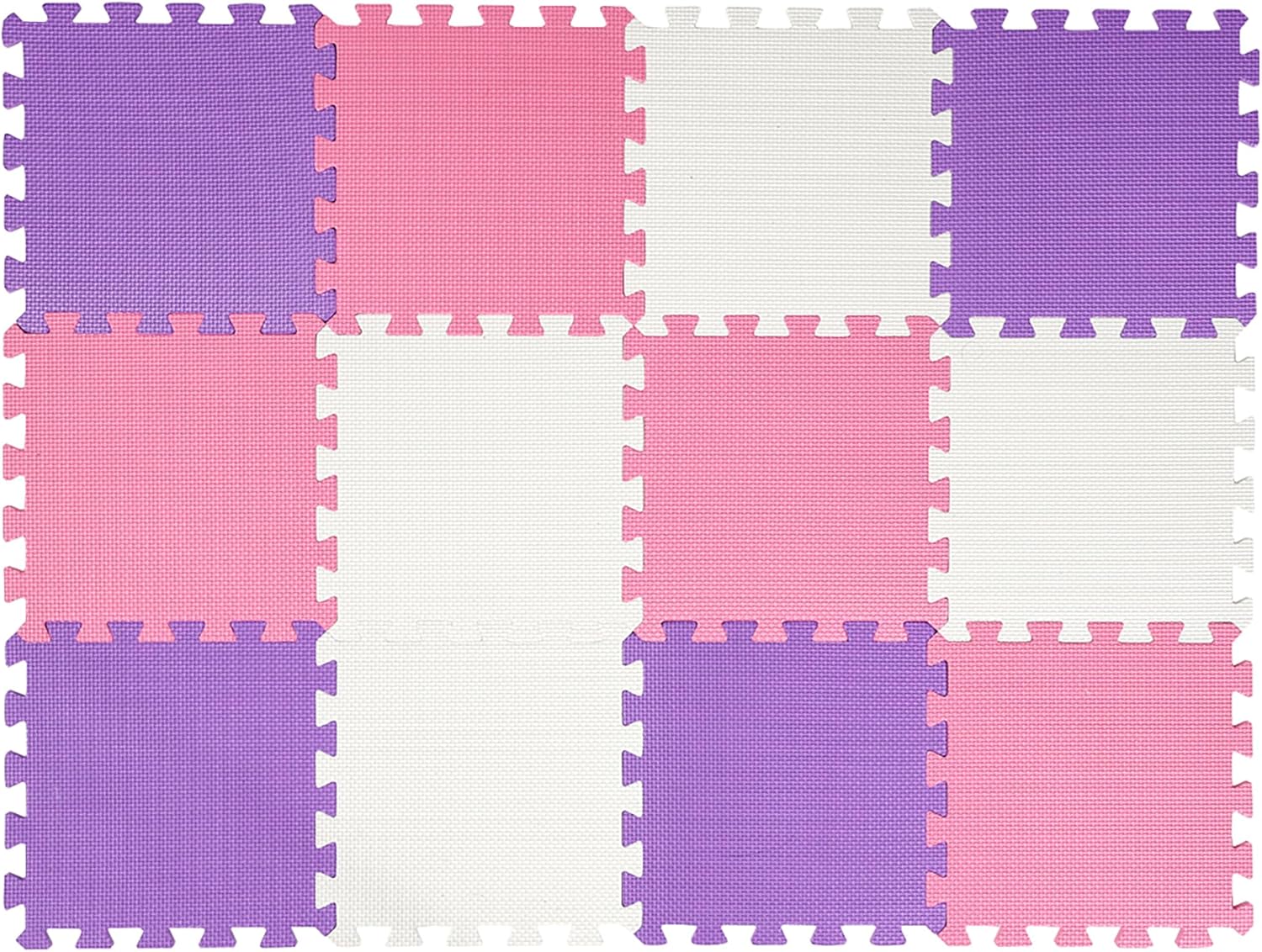 Easy Playhouse: 12 Soft Foam Floor Puzzle Tiles - Pink-Purple-White - 12" Interlocking Mat Pieces (4'x3'), Nursery, Playroom, Gym, Children & Adults Pink, Purple, White