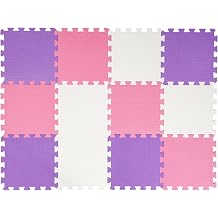 Easy Playhouse Foam Floor Puzzle Tiles - Pink, Purple & White, 12 pcs