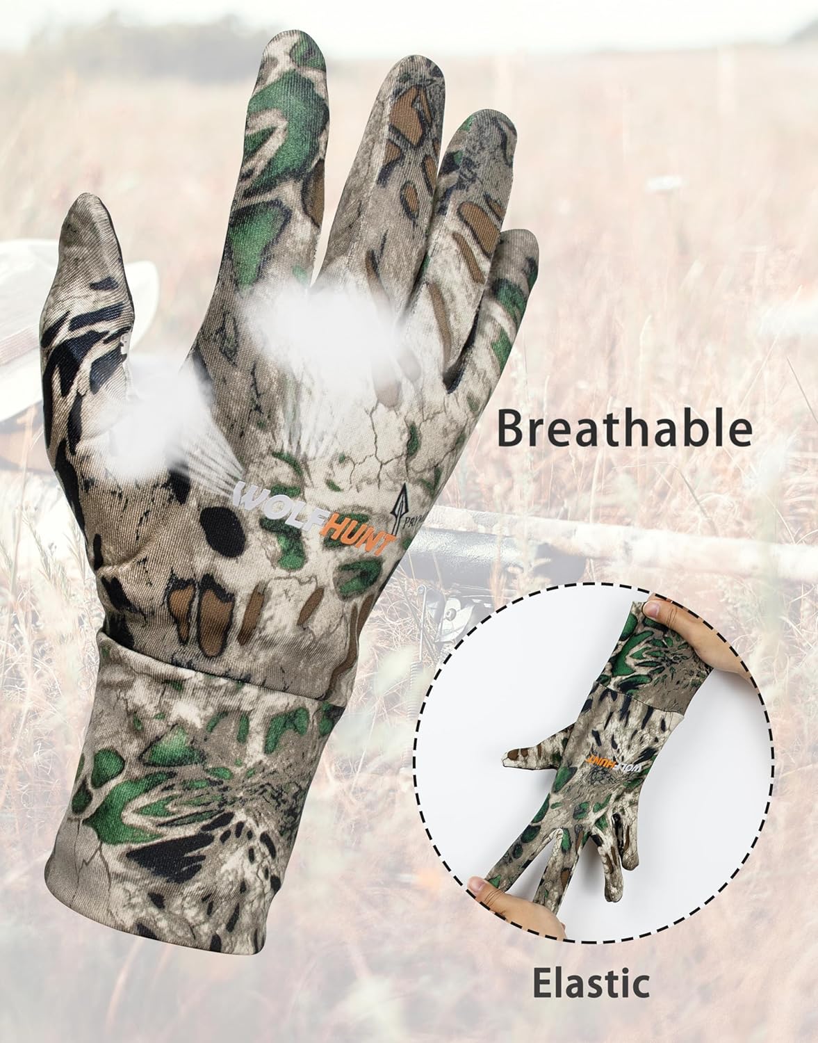 WOLFHUNT Camouflage Hunting Gloves Light Weight Full Finger, Men/Women Anti-Slip Camo Archery Gloves Touch Screen - Image 3