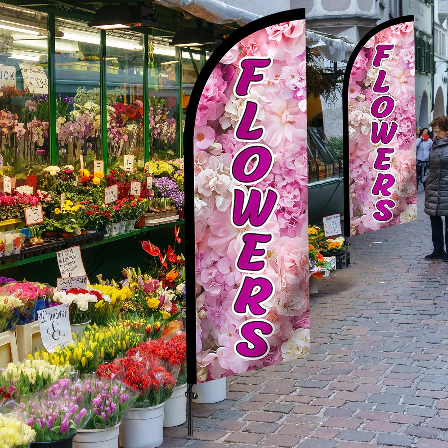 Boao 2 Pcs 7 ft Flowers Windless Feather Flag Kit with 2 Pcs Flagpole Kit, Flowers Flag Sign for Businesses, Weatherproof Outdoor Advertising Banner - Image 7