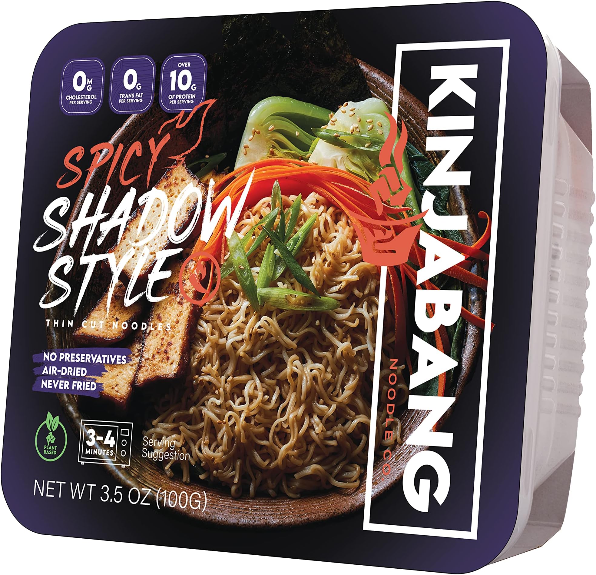 KinjaBang Shadow Style Noodles w/KinjaBang Spicy Sauce, 3.5 Ounce (Pack of 6) | Plant-Based | Air Dried | Preservative Free