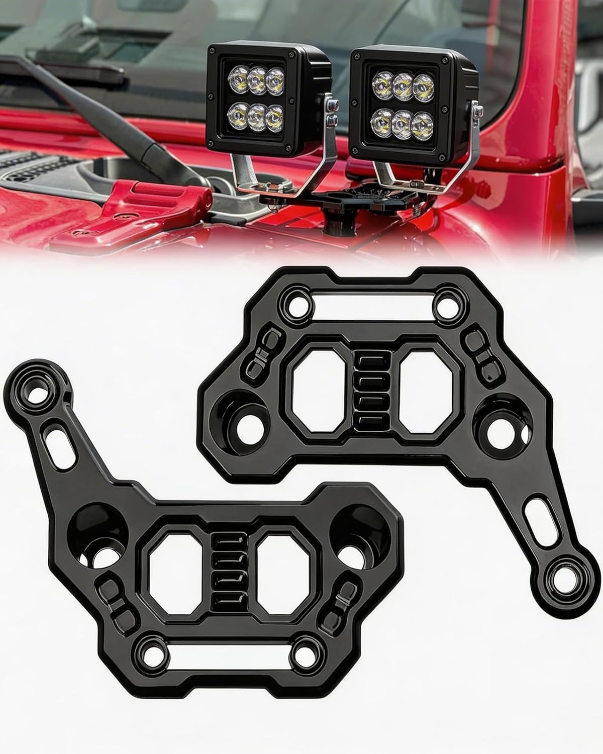 JL Dual Light Bar Mount Brackets CNC A-Pillar Offroad LED Hood Pod Fog Lamp Mounting Stand Ditch Light Cowl Holder, 2PCS Black Aluminum Alloy Mounts for Wrangler JL JLU 4xe Gladiator JT