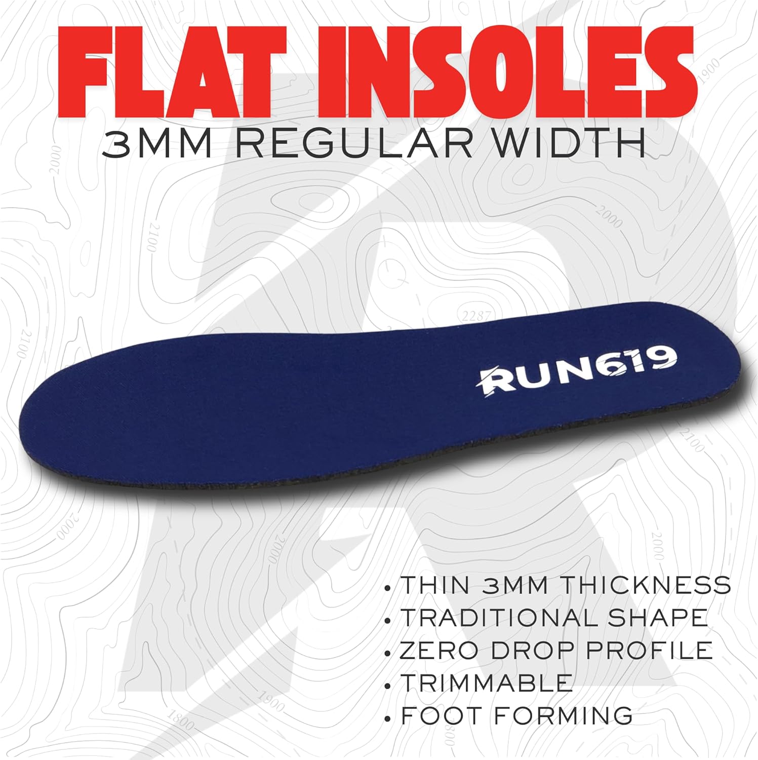 Run 619 Zero Drop Shoe Insoles, Traditional Shape, Foot Forming, Regular Width - 3mm Thickness, Firm, Flat Shoe Inserts - Men's 13-13.5 - Image 2
