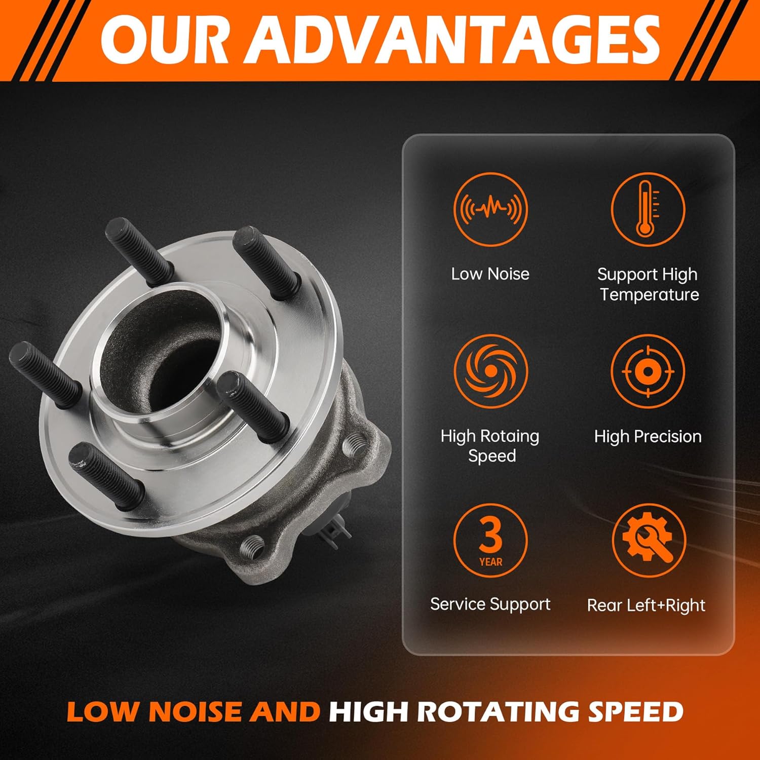 GAHA 512466 Rear Wheel Bearing and Hub Assembly Compatible for Ford Focus 2012-2018 Wheel Hub Bearing; 5 Lugs w/ABS