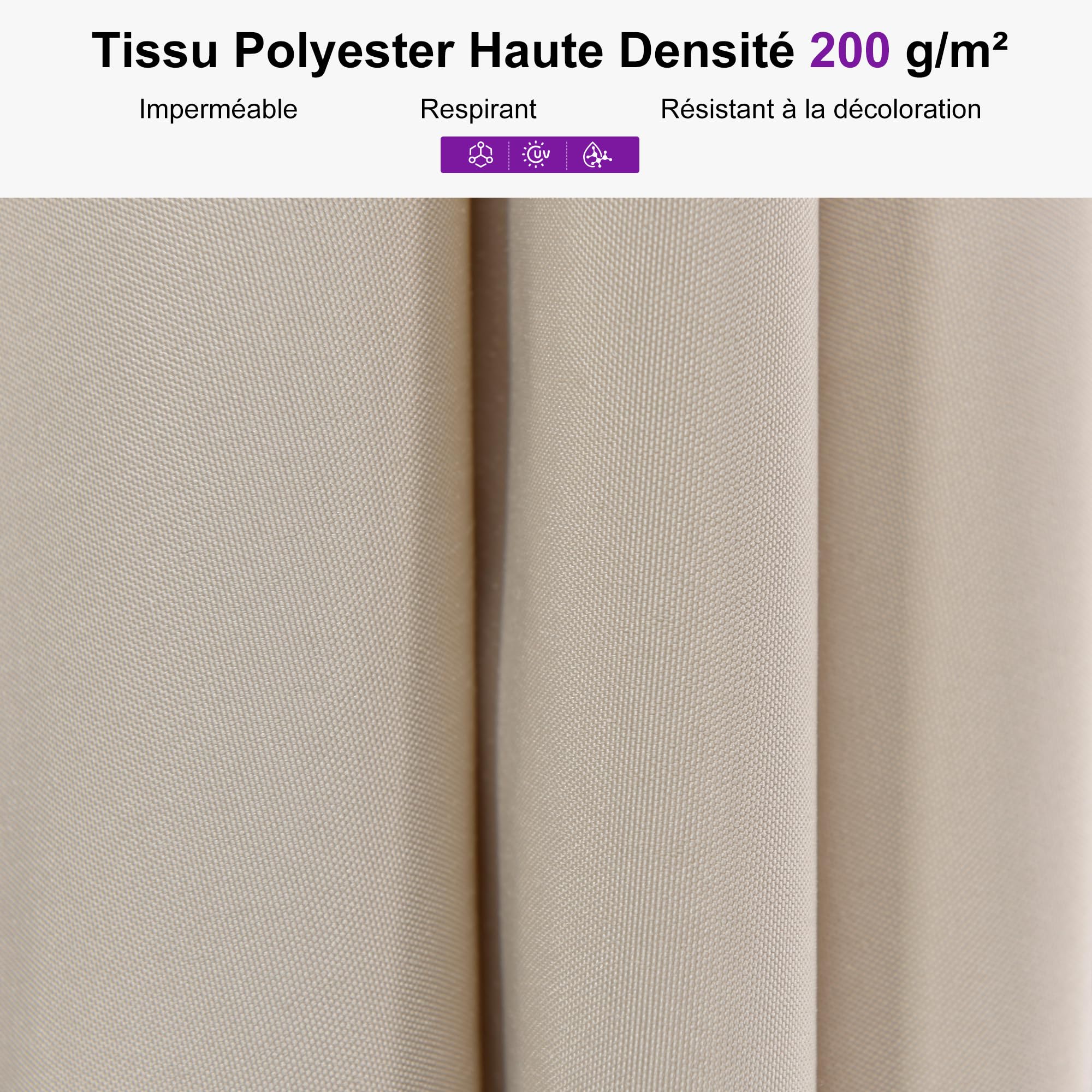 PURPLE LEAF Parasol Rectangulaire 1,2 x 1,8 m Aluminium en Teck Beige