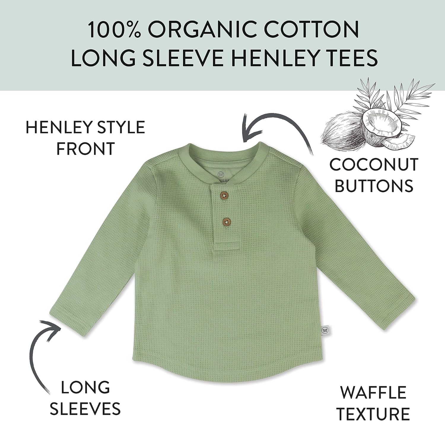 HonestBaby Boys' Baby Toddler & Kid Waffle Henley 100% Organic Long Sleeve Shirts (5-Pack) - Image 4