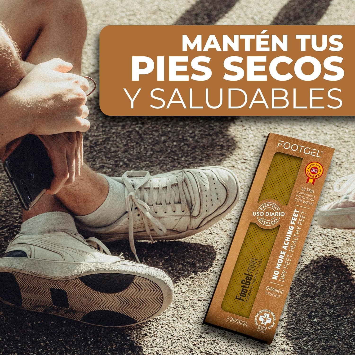 Semelles Chaussures Confort Travail - 2 Paires | Semelles Gel Homme Respirantes, Confortables | Préviennent les Blessures, Douleurs aux Pieds et Lombaires | Orange, Pointures 43 à 46