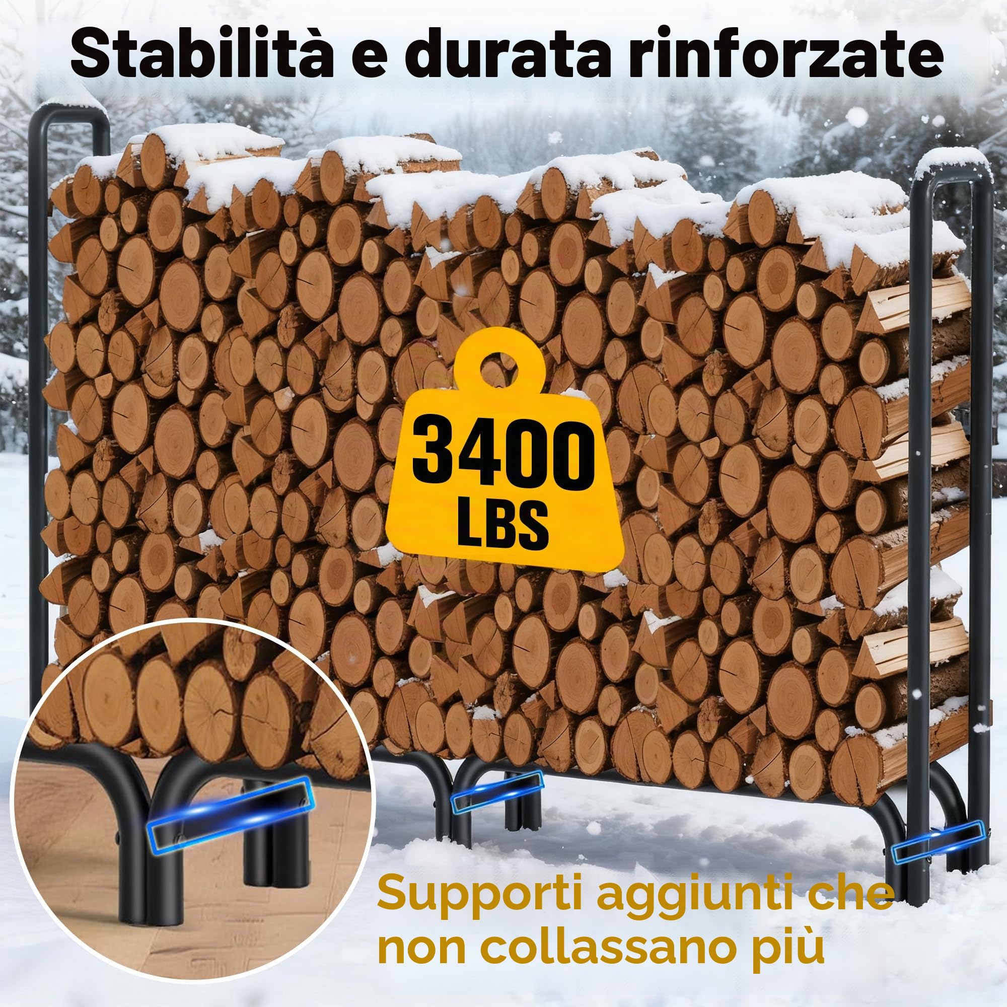 Amagabeli 244cmx122cmx35,6cm Portalegna da esterno da con coperchio Set combinato Legnaia da esterno impermeabile per camino Portalegna da ardere Accessori per attrezzi impilatori di legno Nero