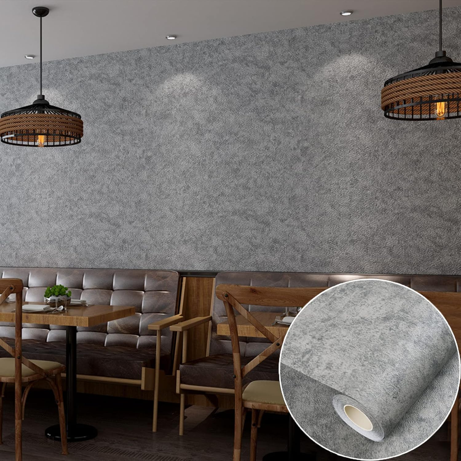 Realistic Peel and Stick Cement Wallpaper, 24 * 197 Inch Waterproof and Stain Resistant Concrete Wallpaper for Kitchen Bedroom Bathroom Countertop Cabinets (LG - Dark Grey)