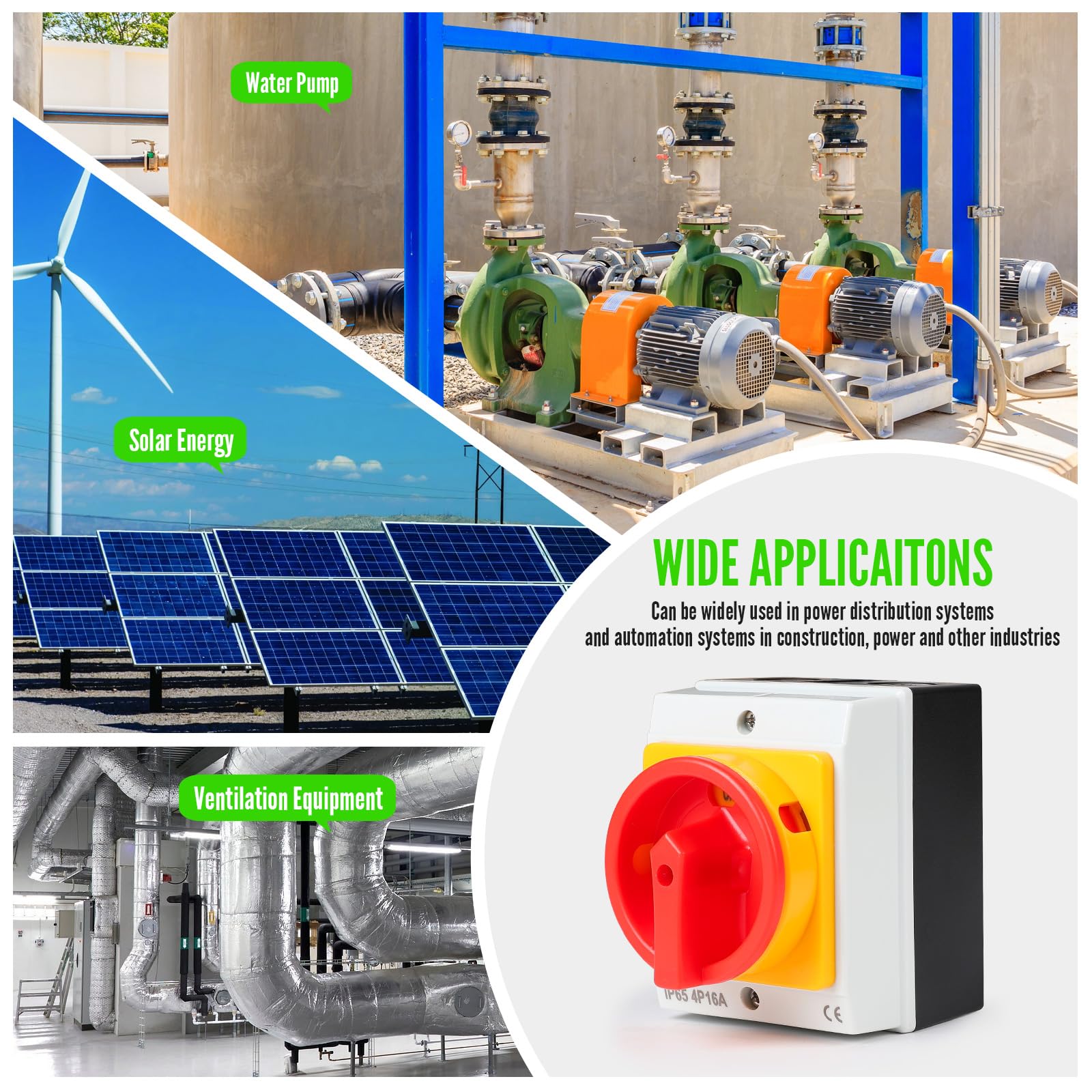 SWAWIS 16A Interrupteur Principal Rotatif 4 Pôles, IP65, avec Boîtier, Contacts en Argent Pur, Main Switch pour Connecter Interrupteurs et Séparer Petits Circuits