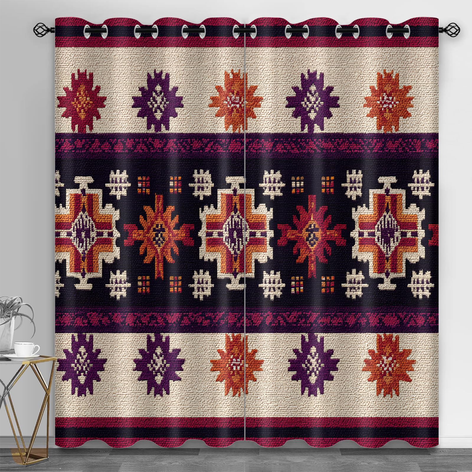 Rideaux courts navajo lot de 2 pour embellir le style de votre cuisine