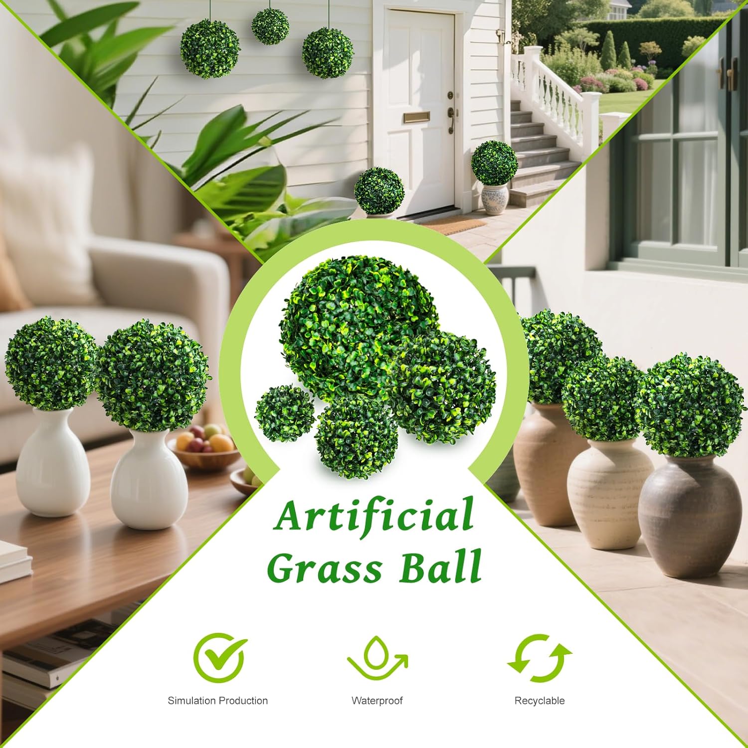 4pcs Simulation Greenery Ball Lifelike Faux Plant Grass Decoration Artificial Realistic Round Hanging Model Vivid Ornament Wedding Garden