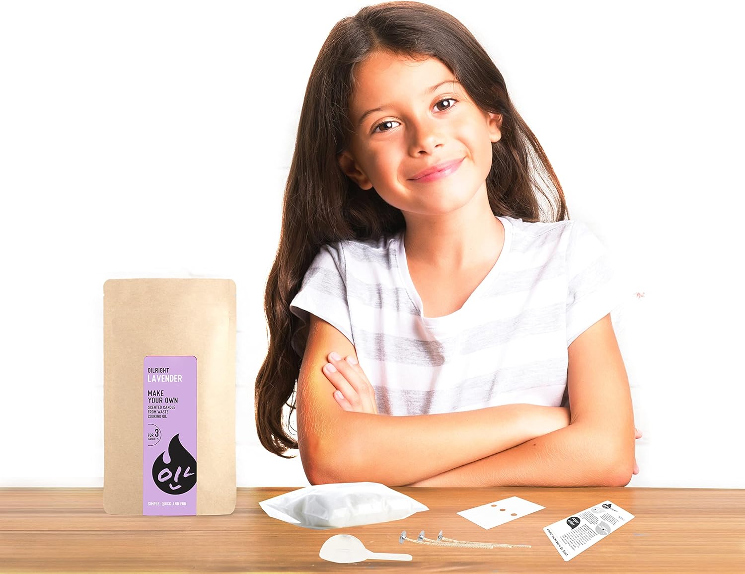 OILRIGHT DIY Candle Making Kit for Adults and Kids. Candle Making Supplies for 12 fl. oz. of Wax - 3 Candles (4 fl. oz.). Waste Cooking Oil Powder and Cotton Wicks Included. Crafts for Adults.