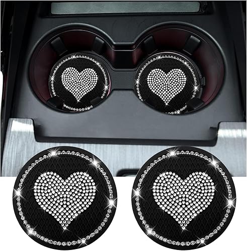 2 posavasos brillantes para automóvil, 2.75 pulgadas, con diamantes de imitación, tapete antideslizante e impermeable de cristal, accesorios disponible en Yaxa Colombia