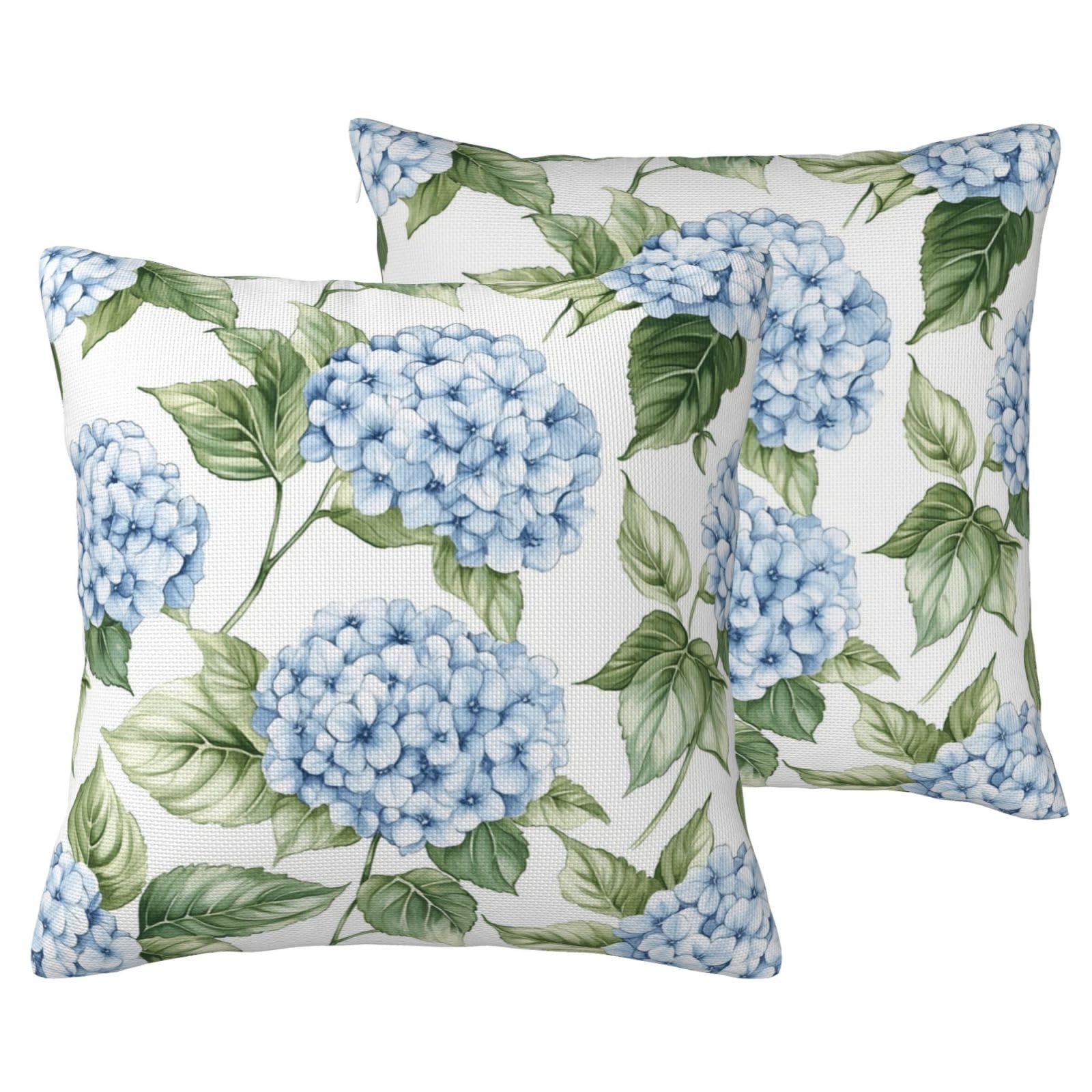 LOHDALOLF Blue Hydrangea Cushion Covers 45x45 cm Set of 2, Waterproof Floral Cushion Cases Flower Decorative Pillow Covers for Spring Outdoor Patio Garden Decor — image 1