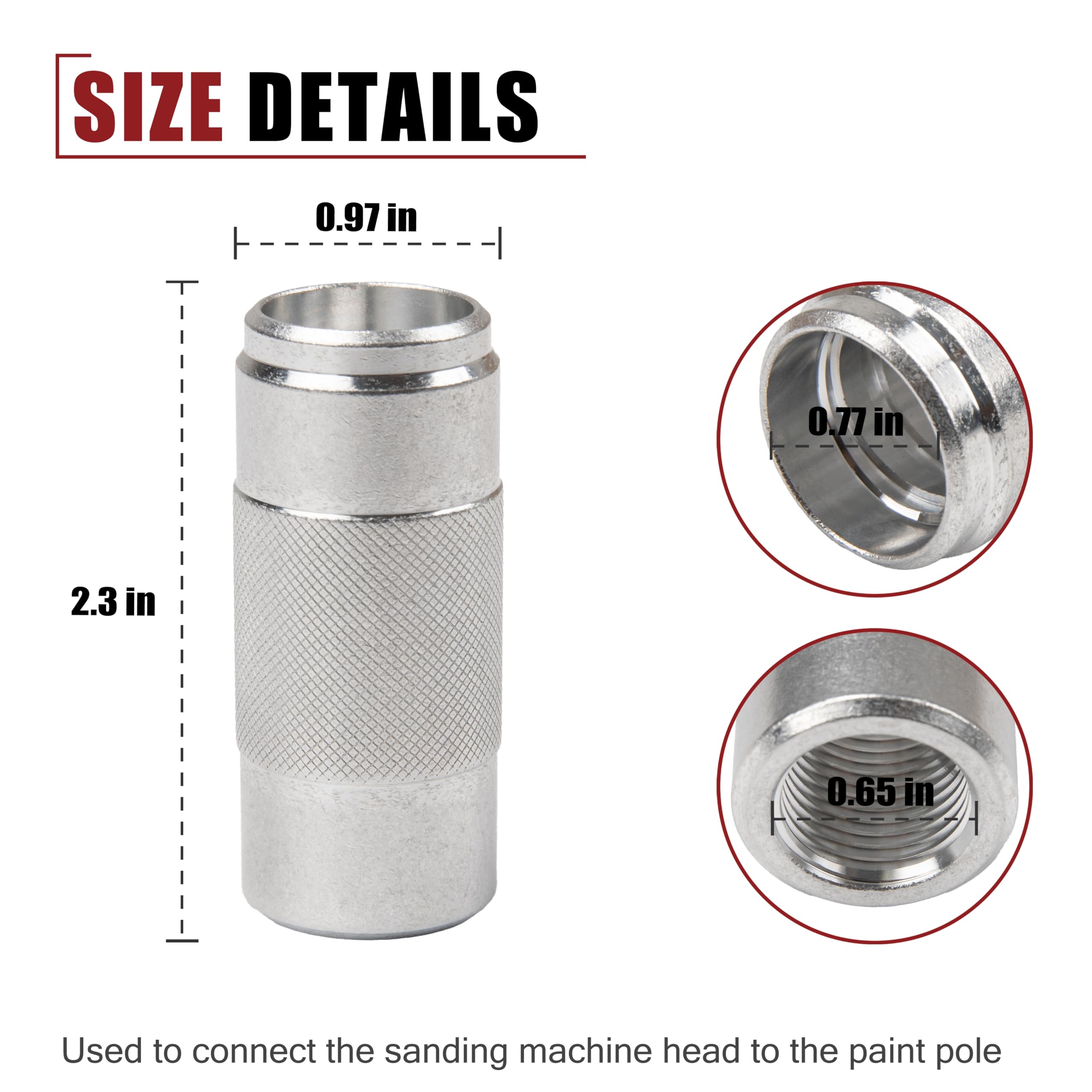 Sanding Pole Adapters 035-009 - Aluminum Connectors For Wooden Handles To Polishing/Sanding Heads