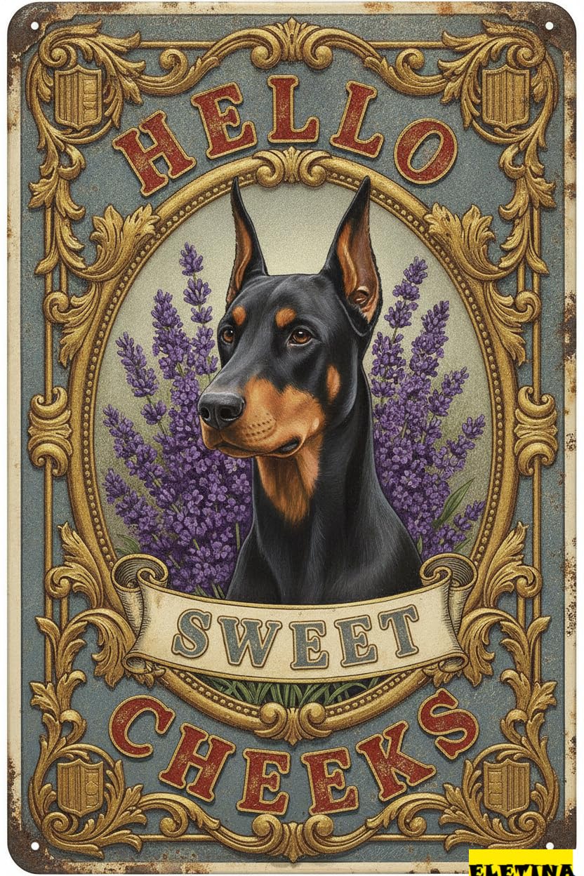 Personalized Sign for Man Cave Dober Tin 12x8 In Vintage Dog Metal Hello Sweet Cheeks Funny Tin Retro Metal Home Farm Toilet Restroom Washroom Wall Decor Gift(2813) Private Property Decorative