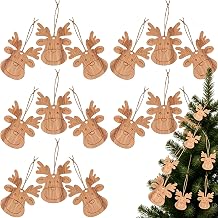 20pcs Wooden Reindeer Faces, DIY Christmas Deer Pendant with Twine, Unfinished Blank Wood Pieces Reindeer Decor