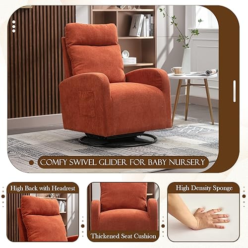 Miniatura 3 de KINFFICT Silla giratoria moderna, mecedora tapizada para el cuarto del bebé, cómoda silla mecedora con respaldo alto con bolsillo lateral y