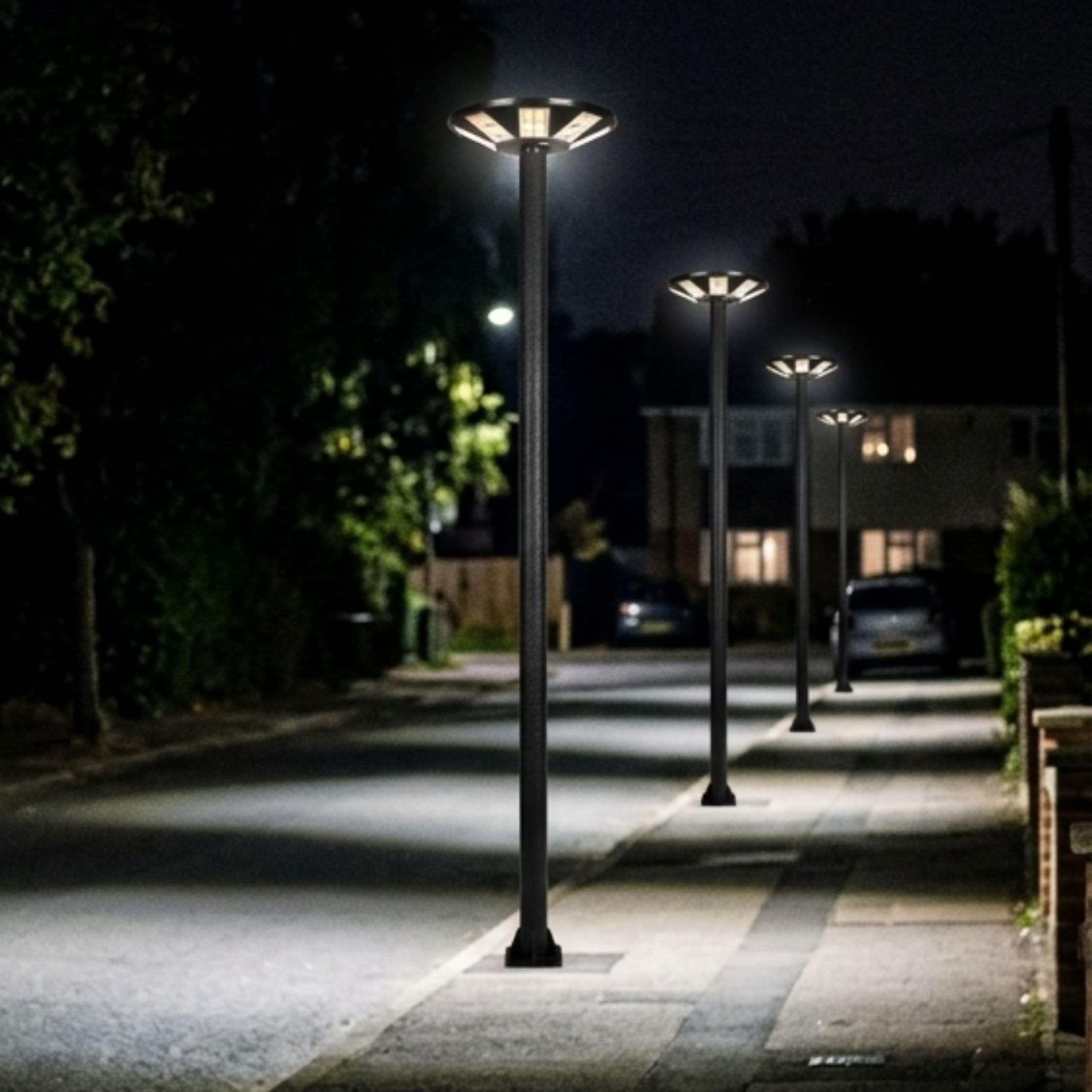 YASTA Palo per Lampione Solare 3 Metri, Supporto Nero con Finitura Ruvida con Diametro 7.5cm, Base Rinforzata per Fari LED Esterni, Giardino e Cortile - Design Moderno e Antigraffio