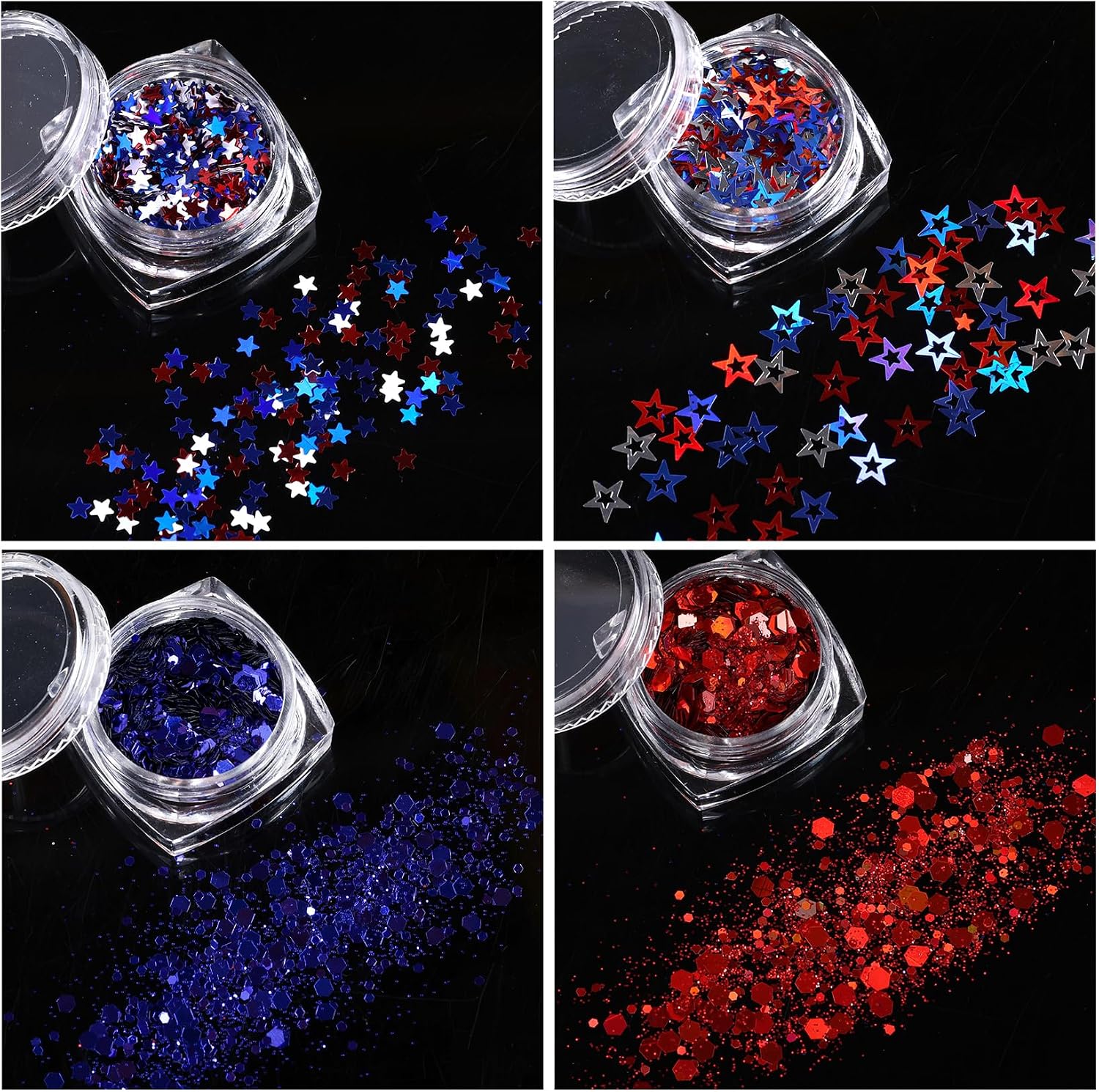 4th of July Nail Glitter Set 8 Boxes Independence Day Patriotic Red White Blue Nail Art Sequins & Fine Shimmer Powder Star Flakes Supplies for Gel Polish Manicure DIY Holiday Nail Decorations