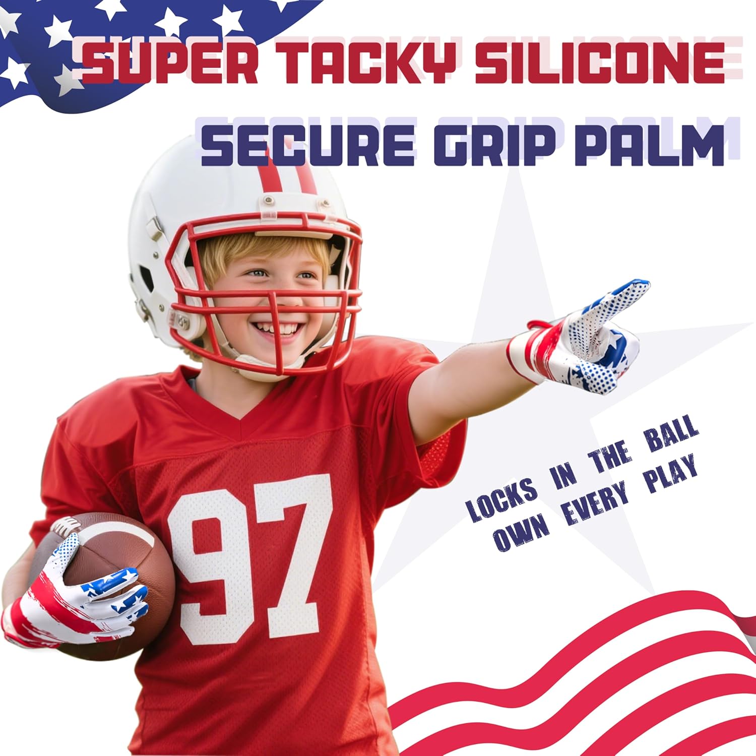 Youth Football Gloves for Boys Girls Gifts, Kids Football Gloves with Sticky Receiver Grip 6-14 - Image 2